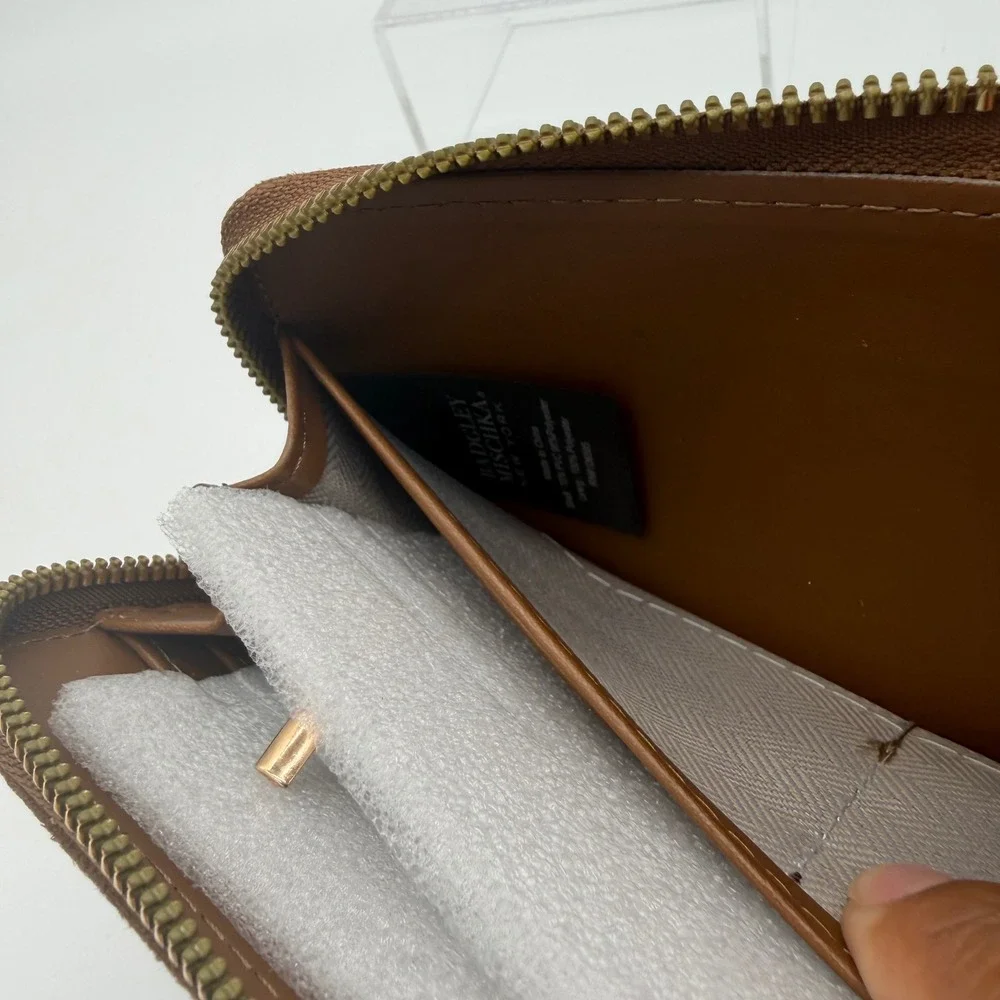 Badgley Mischka Brown Faux Suede Zip Around Wristlet Continental Wallet NEW